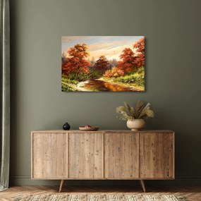 Obraz rieky v jesennej krajine, olejomaľba (90x60 cm)