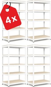 Regál 183x90x30 cm lakovaný 5-policový, nosnosť 1000 kg, RIVET - biely - 4ks