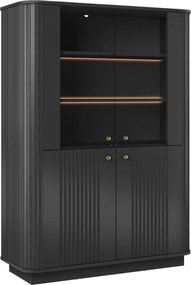 Vitrína Vesper 103 cm štvor­dverová na sokli - čierna / zlaté úchytky