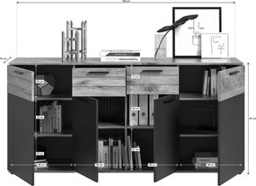 Široká komoda Mason 180 cm, dub/šedá
