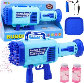 LEAN Toys Veľká elektrická pištoľ na mydlové bubliny 64 otvorov modrá