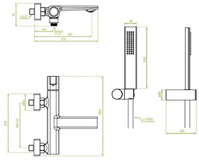 Laveo Tores, vaňová batéria s ručnou bodovou sprchovou súpravou, grafitová, LAV-BVT_911D