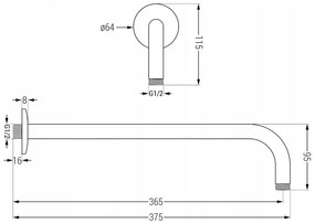 Mexen KAI, podomietkové rameno 40cm + sprchová hlavica 30cm, zlatá, 79230-50 + 79211-50