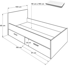 Jednolôžková posteľ 90 cm Vobima 2 (dub sonoma + biela) (s roštom) (s úlož. priestorom). Vlastná spoľahlivá doprava až k Vám domov. 1094834