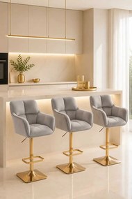 LuxuryForm DESIGN Barová stolička AMALFI VELUR na zlatej hranatej podstave - svetlosivá