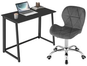 Set do pracovne ZARIMO stôl 80x40 cm čierny + kreslo AVOLA VELVET sivé