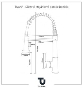 Tuana Daniela, drezová stojanková batéria s výsuvnou hubicou, čierna matná, CER-TU-428197