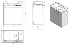 Aqualine Aqualine, ZOJA umývadlová skrinka 44x50x23,5cm, biela, 51046