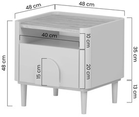 Nočný stolík Amilio 50 cm so zásuvkou - kašmír / olejovaný dub / úchytky kašmír