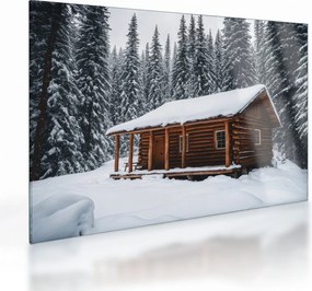 Sklenený obraz - Zasnežená chata (70x50 cm)