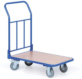 Plošinový vozík s výplňou a sklopným madlom, plošina 500x800 mm, nosnosť 200 kg, kolesá 125 mm so sivou gumou