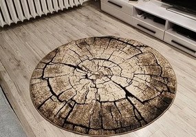 HU Okrúhly Hnedý koberec Loft vzor peň