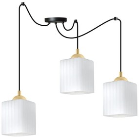 Závesné svietidlo Riffle Square Spider, 3x biele sklenené tienidlo, b/g