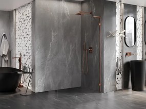 Mexen, Mexen Lunar L sprchová stena pravá 100 x 200 cm, priehľadná 8 mm, ružové zlato - 830L-100-000-60-00-P