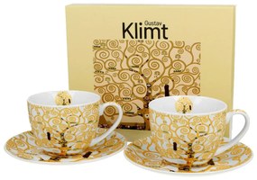 Porcelánová šálka s podšálkou Klimt Ecru Tree Of Life 250 ml sada 2ks