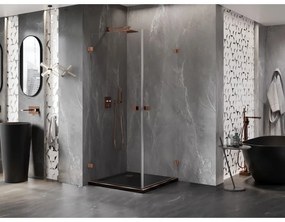 Mexen Lunar-B Duo, výklopný sprchový kút 75 x 75 cm, 8mm číre sklo, profil ružové zlato, 832-075L-075P-60-00