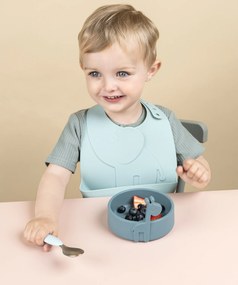 Obedová súprava Peekaboo s podbradníkom s vreckom nebovo modrá 3 diely