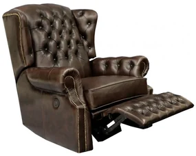 Elektrické polohovacie kreslo Chesterfield Stunning z pravej hovädzej kože Brown Brown
