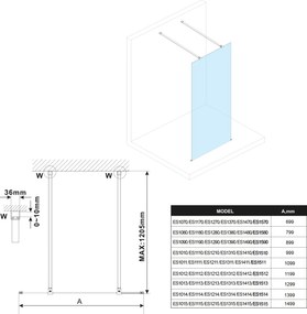 Polysan Polysan, ESCA COPPER MATT jednodielna sprchová zástena do priestoru, číre sklo, 1300 mm, ES1013-10