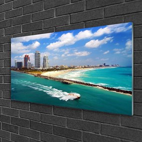 Obraz na skle More pláž mesto krajina 125x50 cm