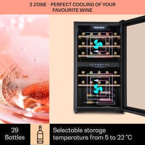 Klarstein Barossa 29 Duo, vinotéka, 80 l, 29 fliaš, 2 zóny, ovládanie tlačidlom