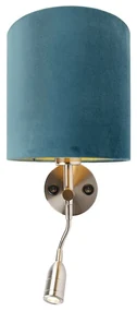 Oceľová nástenná lampa s lampou na čítanie a zamatovým tienidlom 20/20/20 modrá