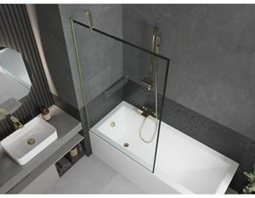 Mexen Next, 1-krídlová vaňová zástena 100 x 150 cm, 6mm číre sklo - čierny vzor, zlatá matná, 895-100-000-00-70-55