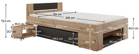 Posteľ s úložným priestorom, 120x200, dub artisan/antracit, UNIS