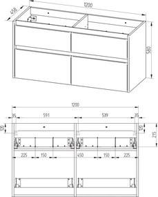 Mereo, Mereo Opto, kúpeľňová skrinka s umývadlom z liateho mramoru 121 cm, čierna supermat, MER-CN943M