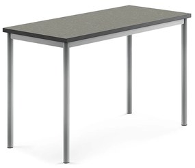 Stôl SONITUS, 1200x600x760 mm, linoleum - tmavošedá, strieborná