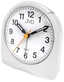Štýlový tichý budík JVD SRP889.1 – biely, plynulý chod sweep, 10 cm