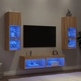 6-dielne TV nástenné skrinky s LED dub sonoma kompozitné drevo 3216617