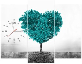 Gario Obraz s hodinami Tyrkysový strom lásky - 3 dielny Rozmery: 90 x 70 cm