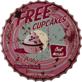 Kovová guľatá nástenná ceduľa Cupcake - Ø 50 cm
