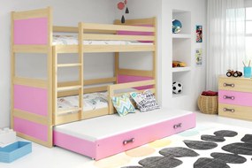 Detská poschodová posteľ s prístelkou RICO 3 | borovica 90 x 200 cm Farba: Ružová