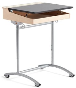 Školská lavica ACCESS, 650x550 mm, výškovo nastaviteľná, strieborná, akustické linoleum - tmavošedá