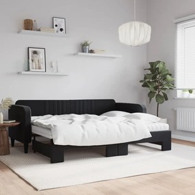Rozkladacia denná posteľ s matracmi čierna 80x200 cm zamat 3197084