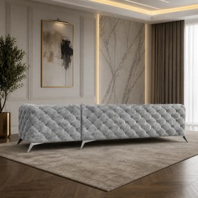 ROHOVÁ SEDAČKA CHESTERFIELD LARISSA PRAVÁ - ĽAVÁ SIVÁ SEMIŠOVÁ LÁTKA 323 X 264 cm