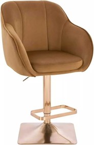 LuxuryForm DESIGN Barová stolička AVOLA VELUR na zlatej hranatej podstave - medová