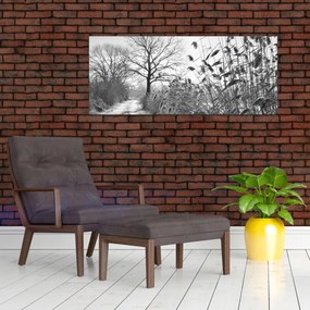 Obraz - Pole v zime (120x50 cm)