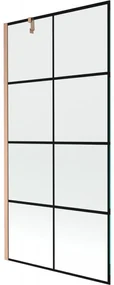 Mexen Next, 1-krídlová vaňová zástena 90 x 150 cm, 6mm číre sklo - čierny vzor, medená matná, 895-090-000-00-70-77
