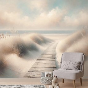 Samolepiaca tapeta piesková pláž s drevenou cestou