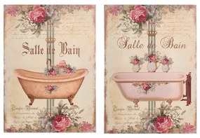Obraz s ružami a vaňou v romantickom vintage štýle  s nápisom Salle de bain 50 x 70 cm 43300
