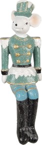 Zeleno-modrá dekorácia sediaca socha Myška v uniforme - 10*7*19 cm