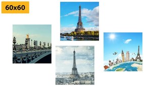 Set obrazov očarujúci pohľad na Eiffelovu vežu