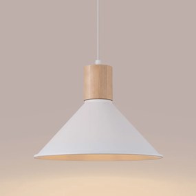 Závesné svietidlo Jaga, 1x biele kovové tienidlo, drevo