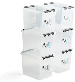 Plastový box s vekom LEE, 25 L, 6 ks, 400x300x320 mm, priehľadný