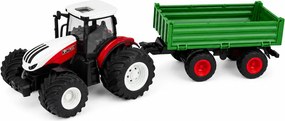 LEAN Toys Poľnohospodársky traktor s vyklápacím prívesom, diaľkovo ovládaný, svetlá a zvuky, mierka 1:24