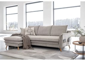 Sivobéžová rozkladacia/s úložným priestorom rohová pohovka (ľavý roh/s leňoškou) Charming Charlie – Miuform