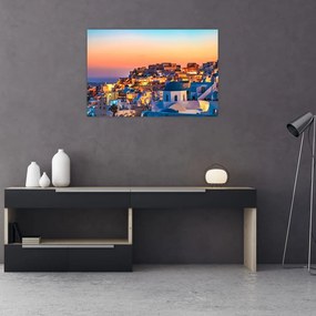 Obraz - Santorini pri zotmení (90x60 cm)